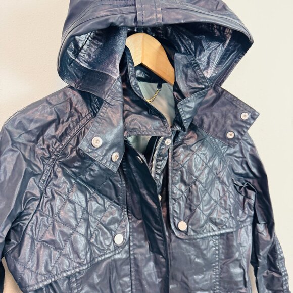 Trina Turk Faux Leather Jacket Womens 4 black slick look hooded coat - Picture 3 of 9